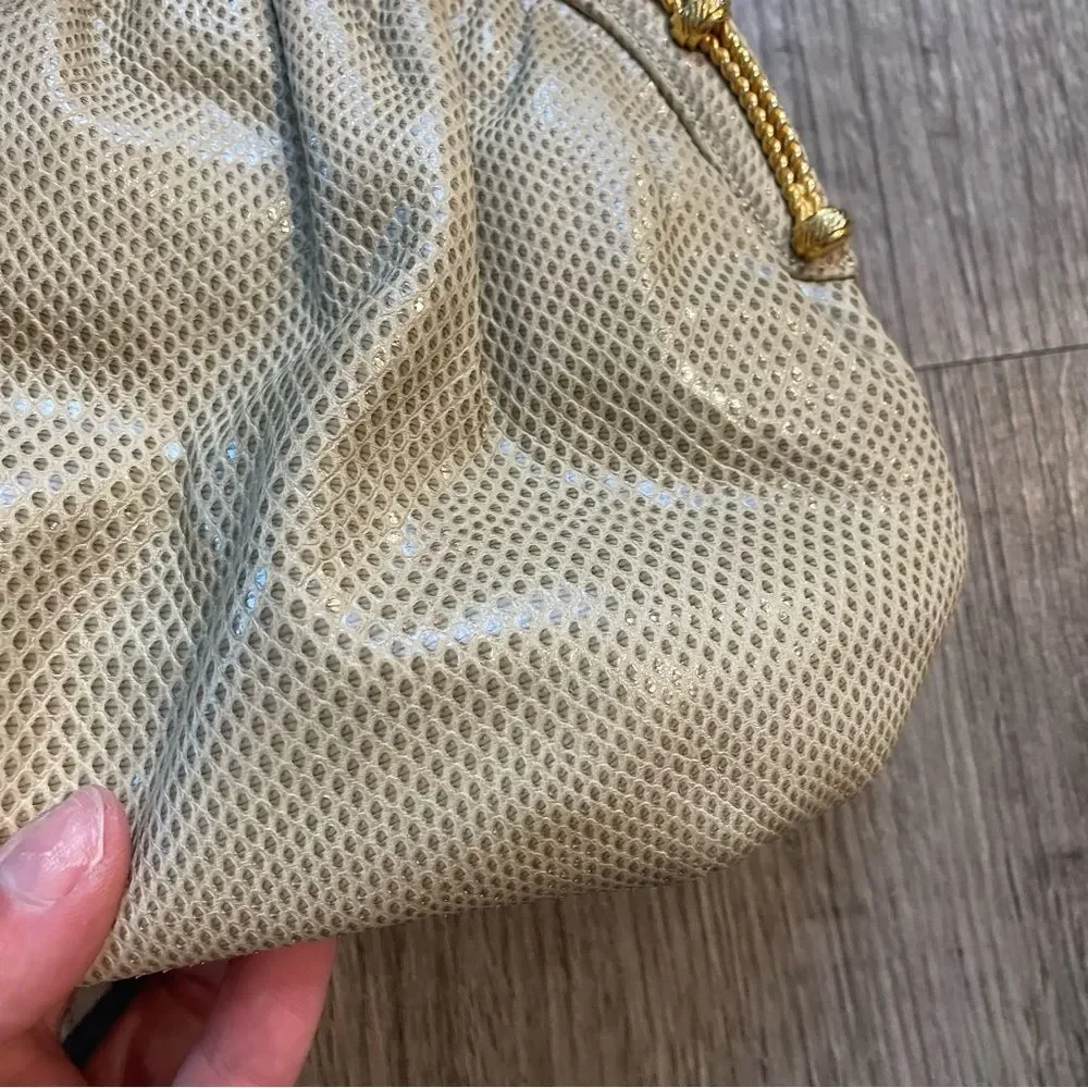 FINESSE LA MODEL Tan Snakeskin Embossed Leather Gold Hardware Clutch